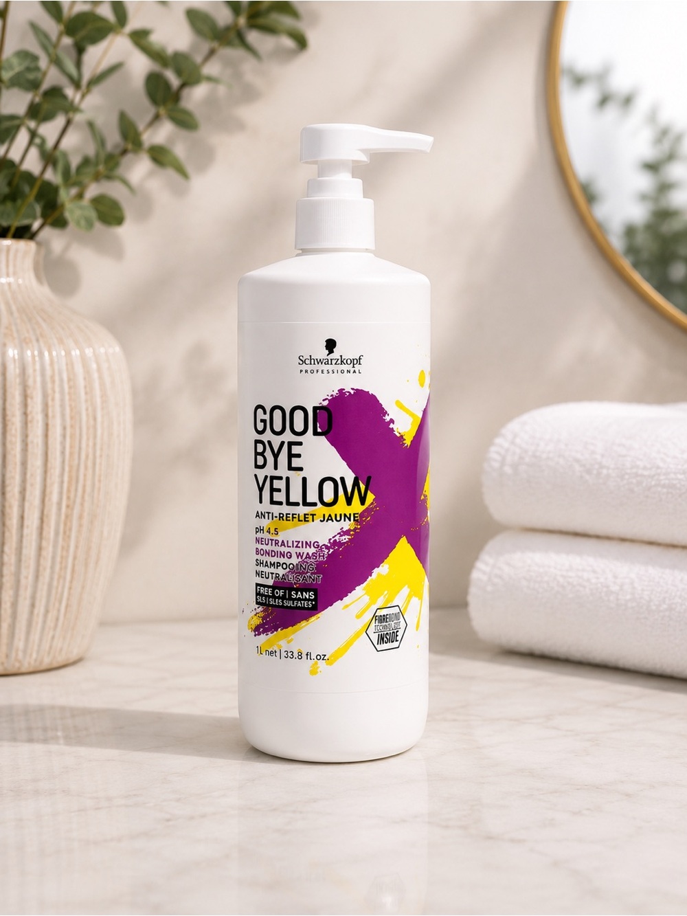 Schwarzkopf Goodbye Yellow Purple Shampoo 1L + Pump for Blonde Hair